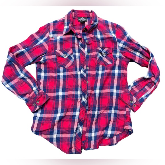 Angie Tops - Women’s Fall Plaid Flannel Red/White/Blue USA Size Small